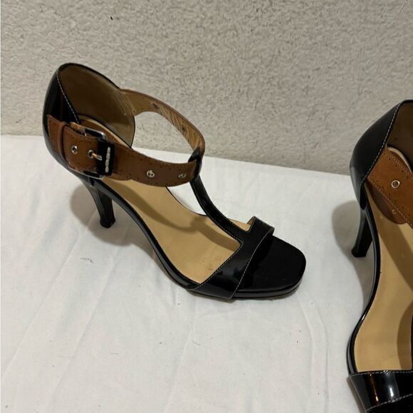 Cole Haan Air London T Strap Sandal Heel Patent Leather Black Open Toe 8.5 - Picture 7 of 13